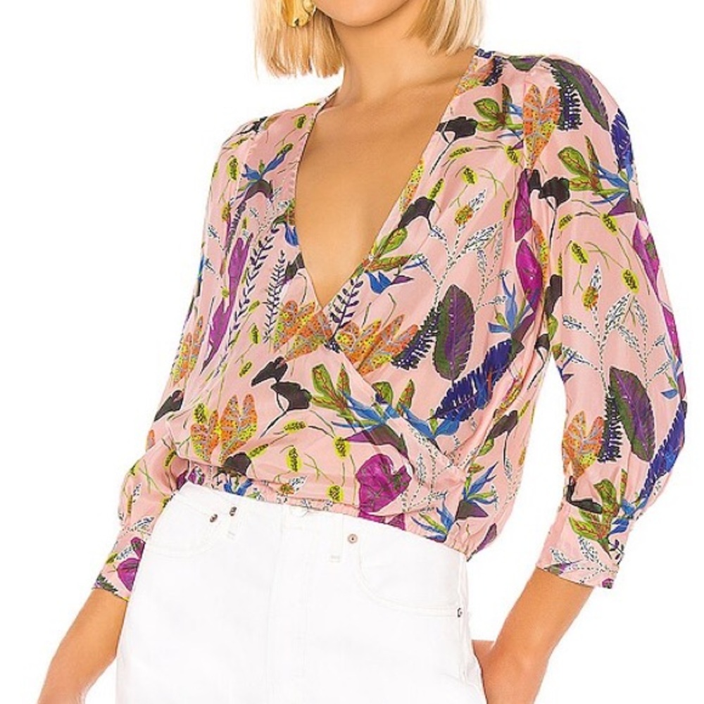 Tanya Taylor Multicolor Floral Wrap Blouse